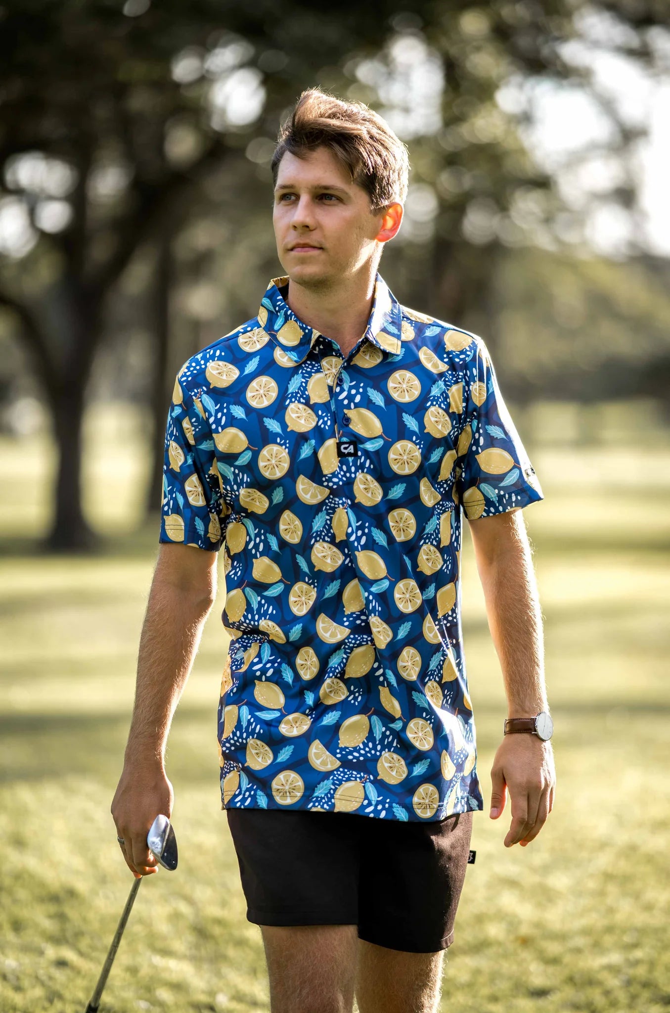 CA Funky Golf Polo | Navy Lemon Zest